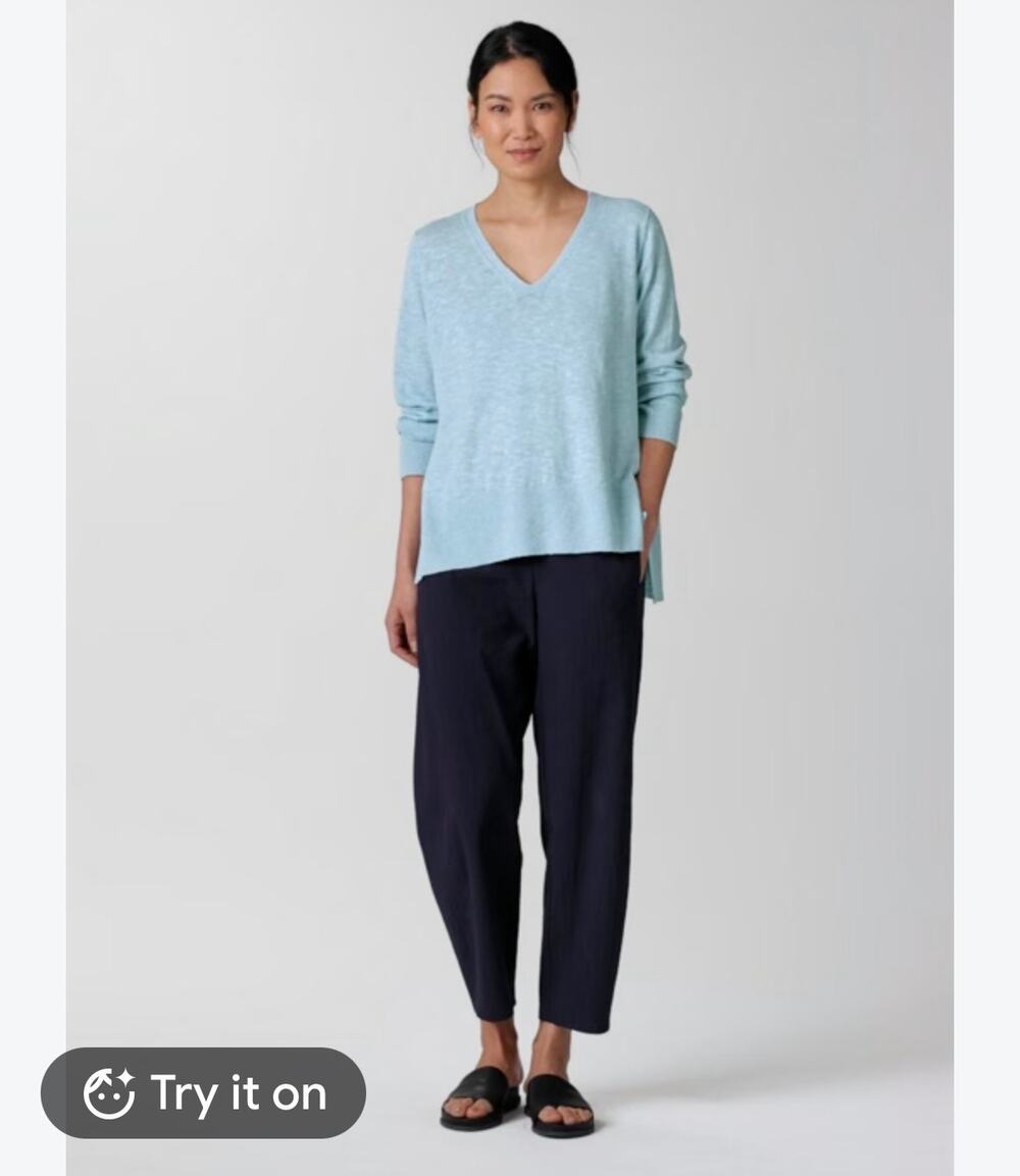 Eileen Fisher NEW Women's Blue Organic Linen Cotton Slub V Neck Sweater Sz XS